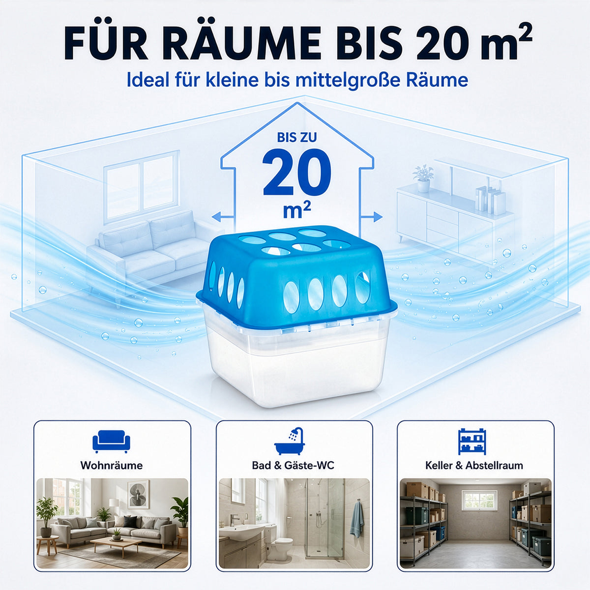 Luftentfeuchter-Set, 2 Behälter inkl. 4 Beutel für Räume bis 20 m² in Wohnraum Bad und Keller