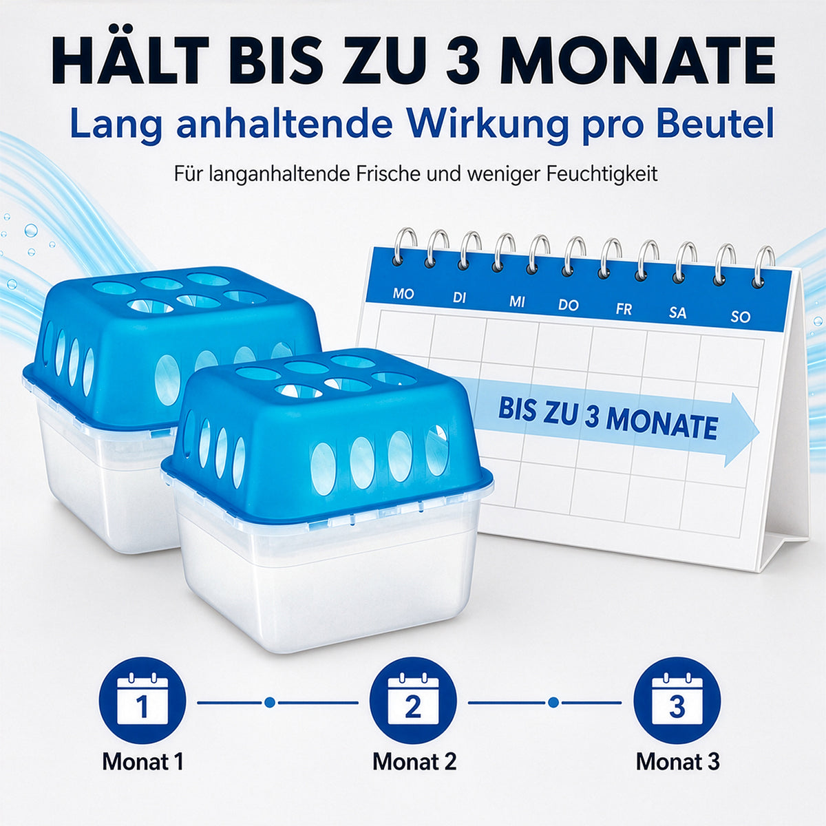 Luftentfeuchter-Set, 2 Behälter inkl. 4 Beutel mit langanhaltender Wirkung bis zu 3 Monate