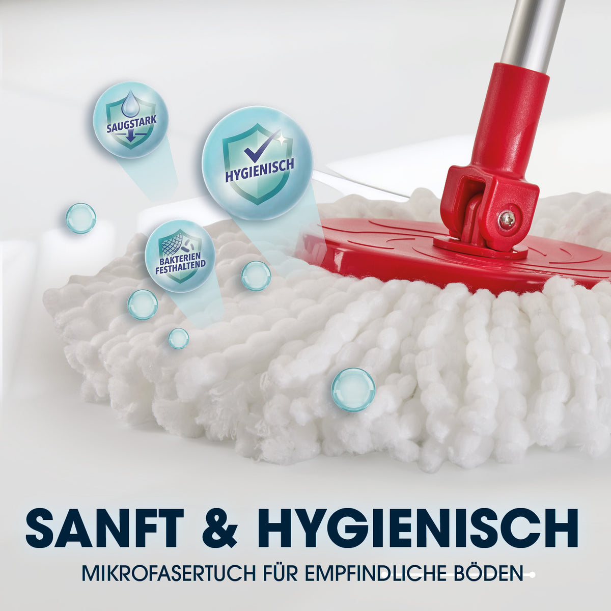 Power-Wischmopp - Zwei-Kammer-Filtersystem - rot/grau mit weichem Mikrofaser-Wischtuch für hygienische und schonende Reinigung empfindlicher Oberflächen.