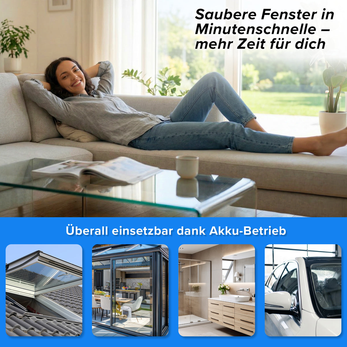 Akku-Fensterreiniger - Weiß-Schwarz zum kabellosen, schnellen und flexiblen Reinigen von Glasflächen durch Akku-Betrieb für mehr Freizeit.