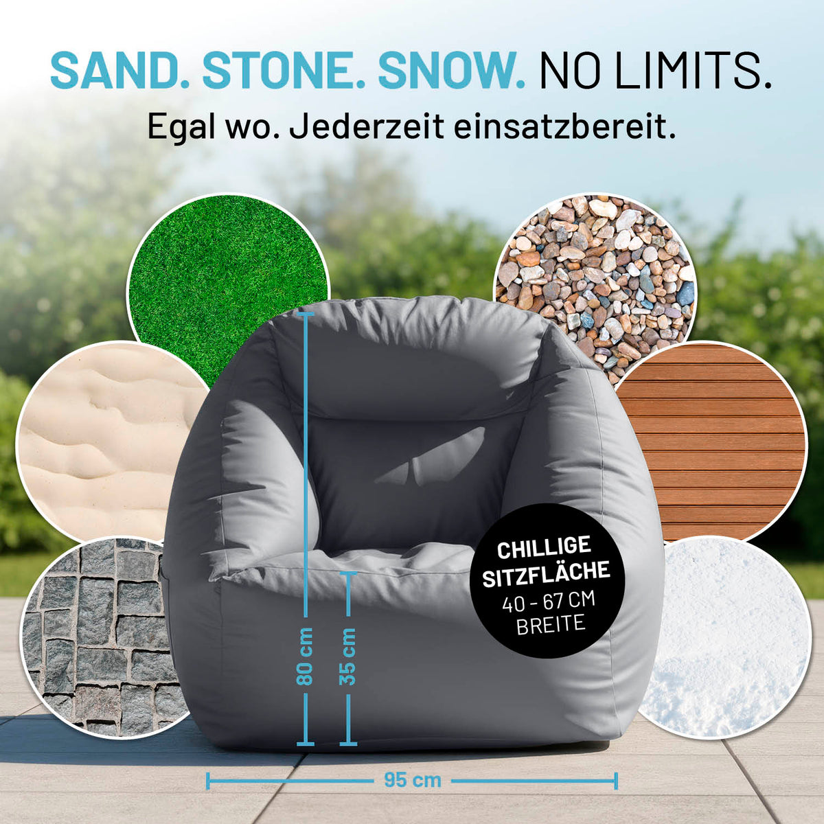 CrozyAir Relax-Set Luftsessel + Lufthocker - Grau, vielseitig nutzbar auf Sand, Stein, Schnee mit chilliger Sitzfläche.