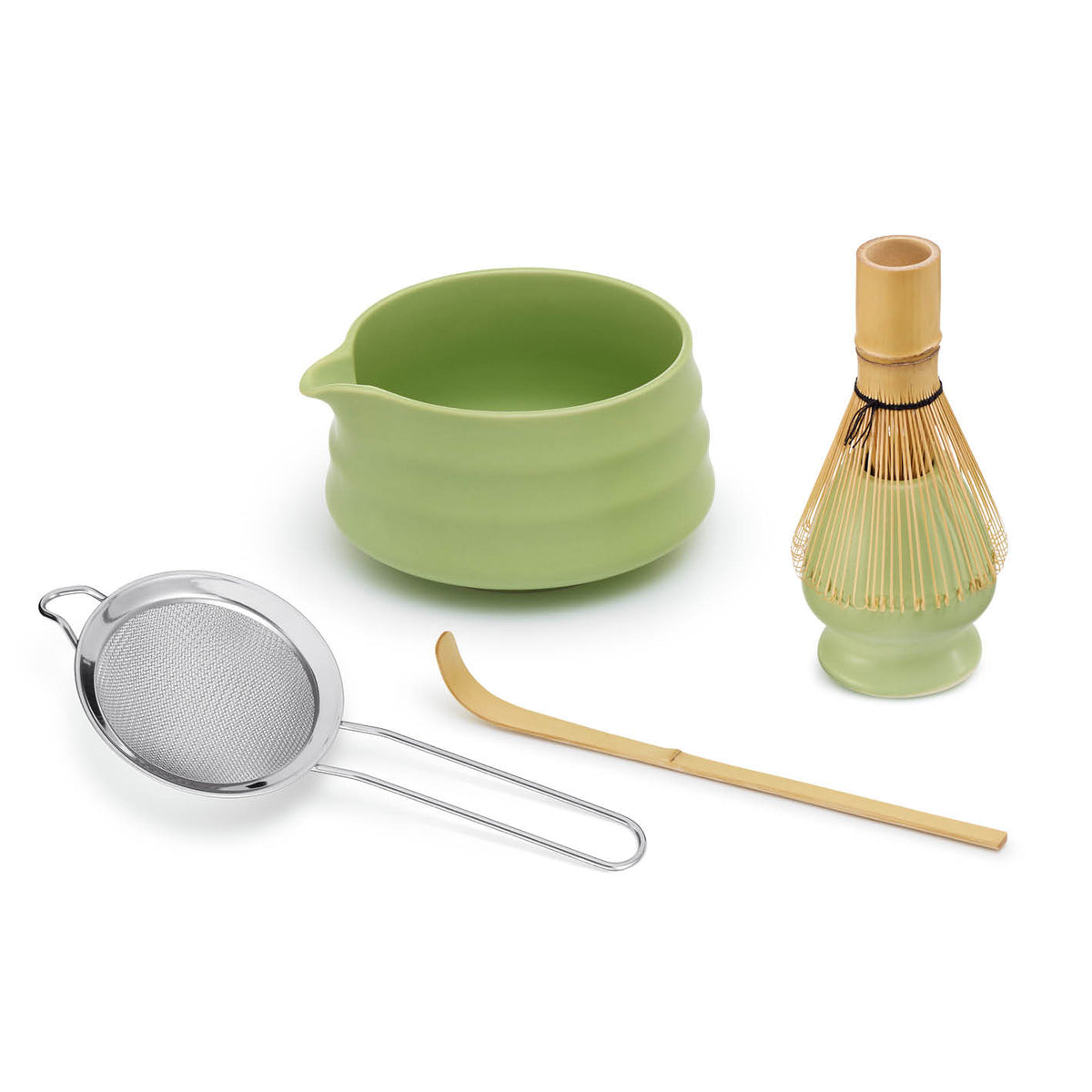 Matcha-Zubereitungsset - 5-tlg. mit Matcha-Schale Bambusbesen Bambuslöffel und feinem Sieb