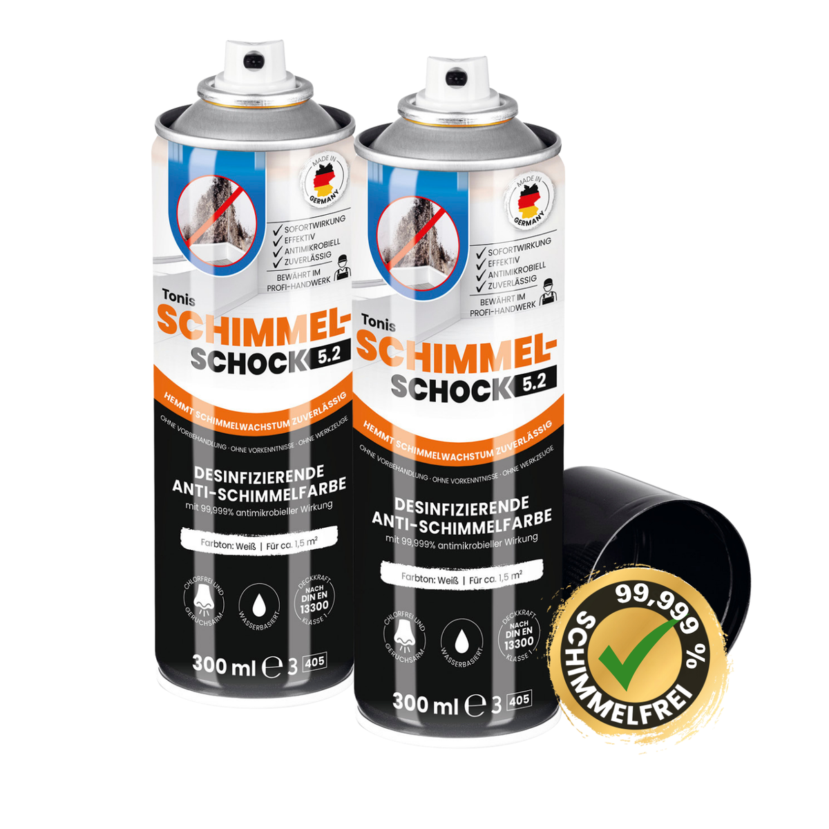 Tonis SCHIMMELSCHOCK 5.2 Anti-Schimmel-Farbe - Weiß - 2er-Set mit chlorfreier Formel zur effektiven und geruchsarmen Schimmelbekämpfung in Innenräumen.