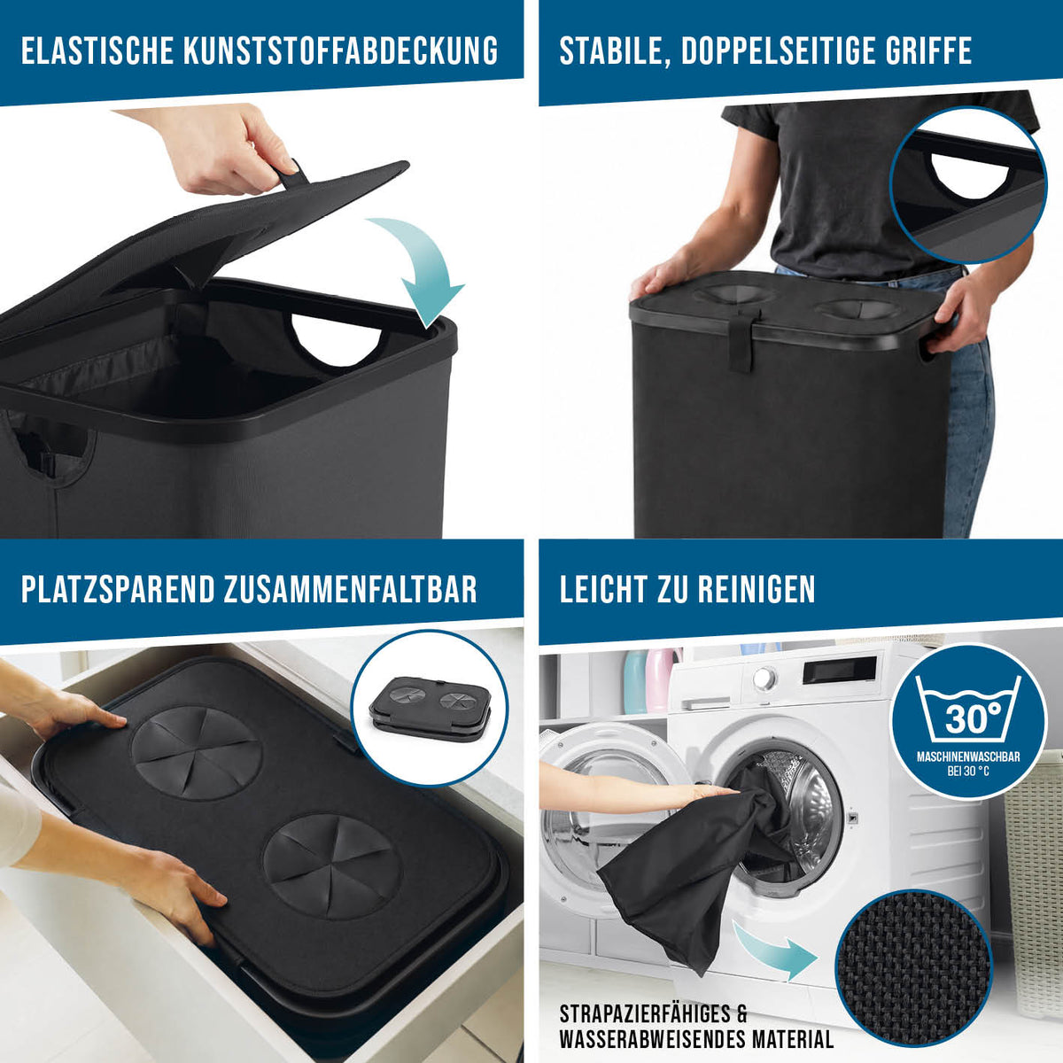 Pfandflaschen-Sammelbehälter mit Doppeleinwurf mit elastischer Kunststoffabdeckung stabilen Griffen und platzsparender Faltfunktion