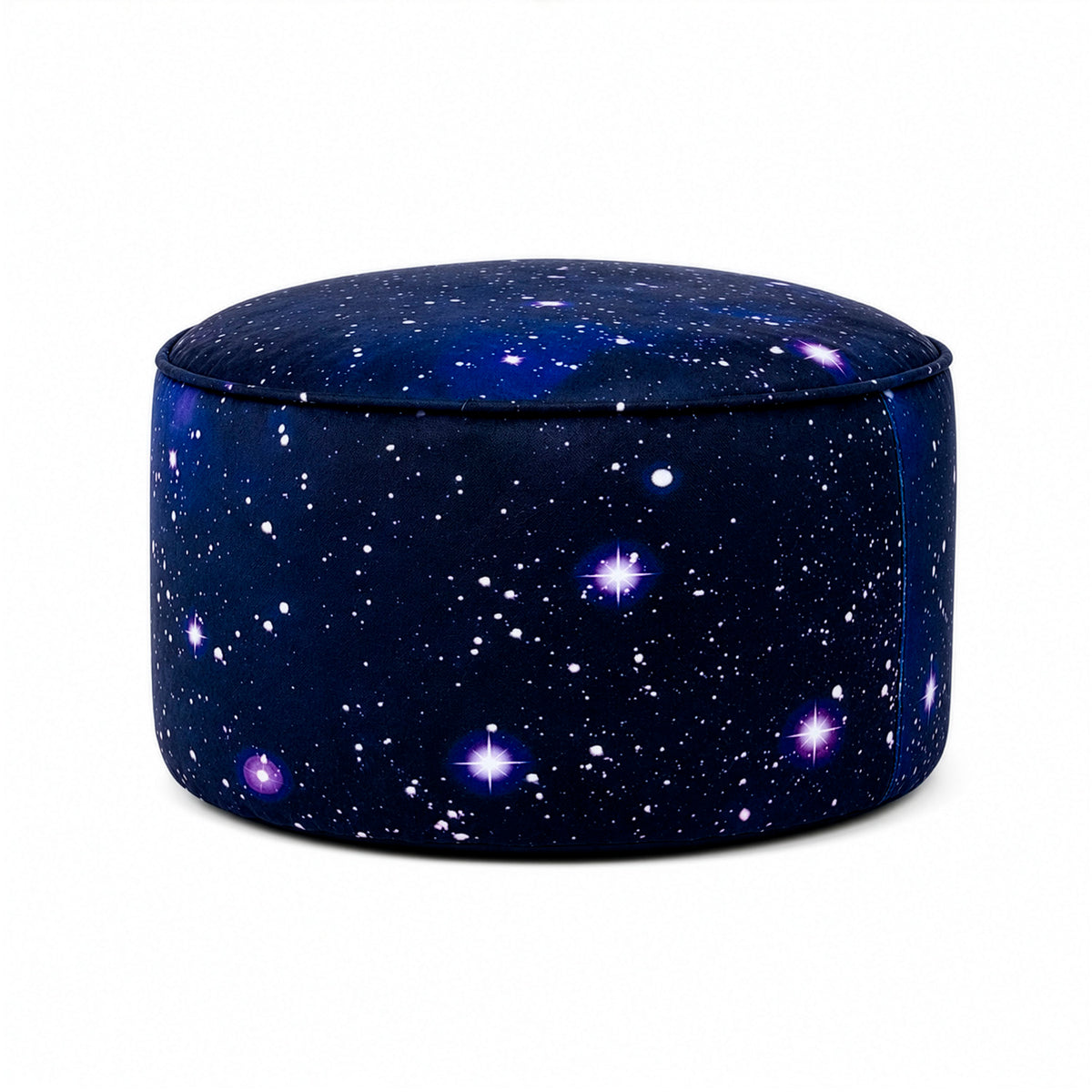 Sitzsack Pouf Galaxy in tiefblau mit galaxieinspiriertem Muster, weich gepolstert und vielseitig als Sitzgelegenheit oder Fußhocker.