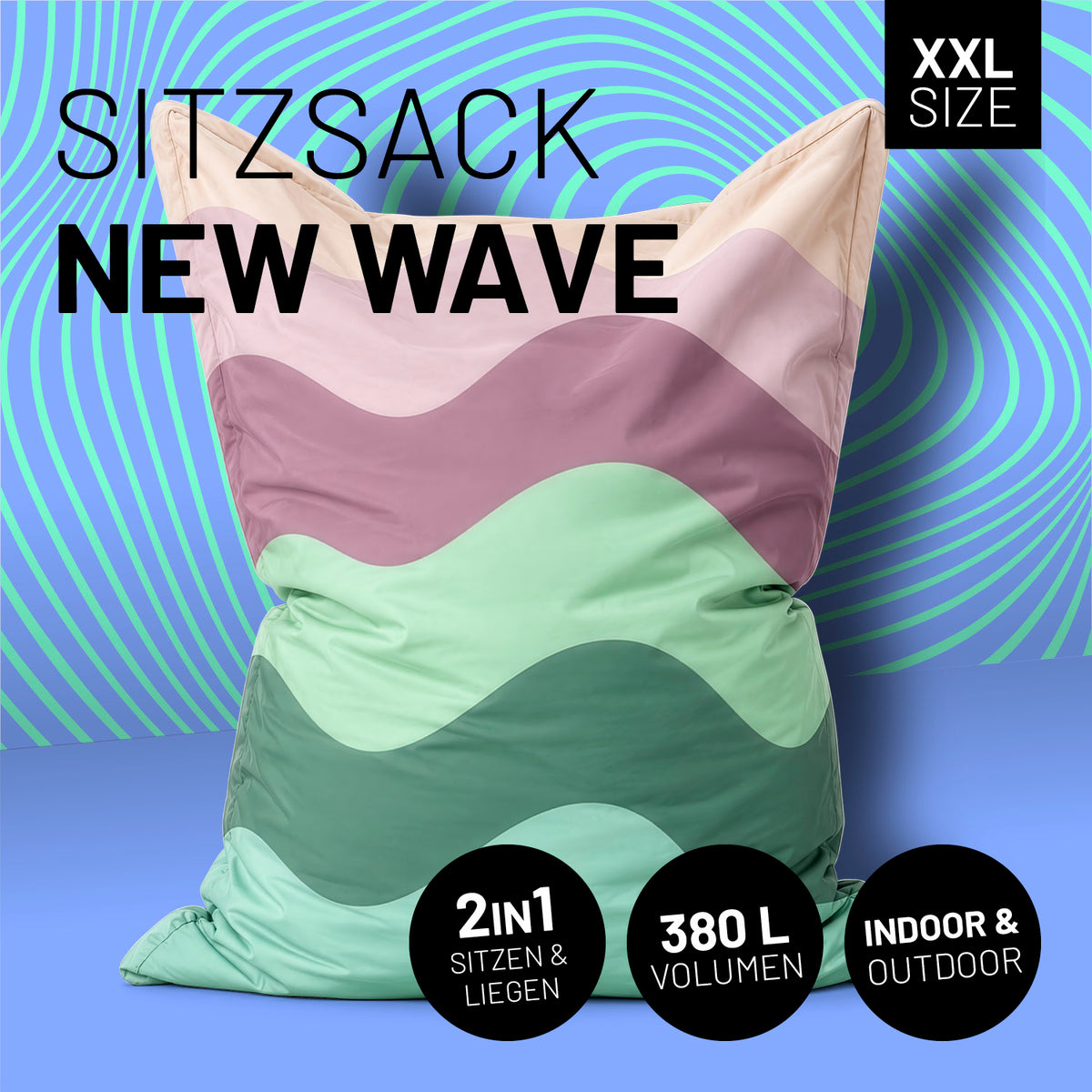 Sitzsack Classic XXL (380 L) - indoor & outdoor - Special Edition Wave mit großem Volumen und modernem Wellenmuster zum Sitzen und Liegen.