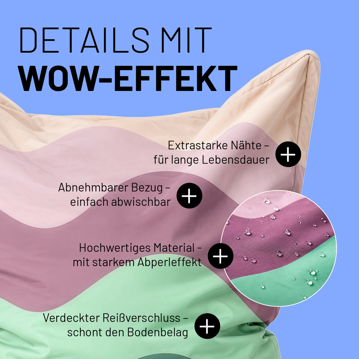 Sitzsack Classic XXL (380 L) - indoor & outdoor - Special Edition Wave mit abnehmbarem, wasserabweisendem Bezug und extra starken Nähten für lange Haltbarkeit.