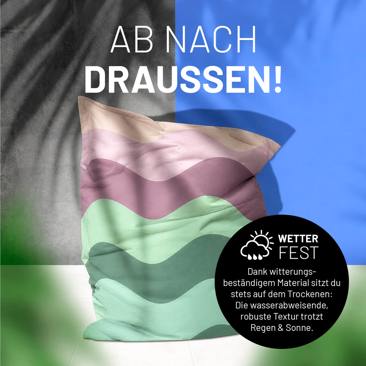 Sitzsack Classic XXL (380 L) - indoor & outdoor - Special Edition Wave mit wetterfestem Material für draußen und modernem, farbigem Wellenmuster.