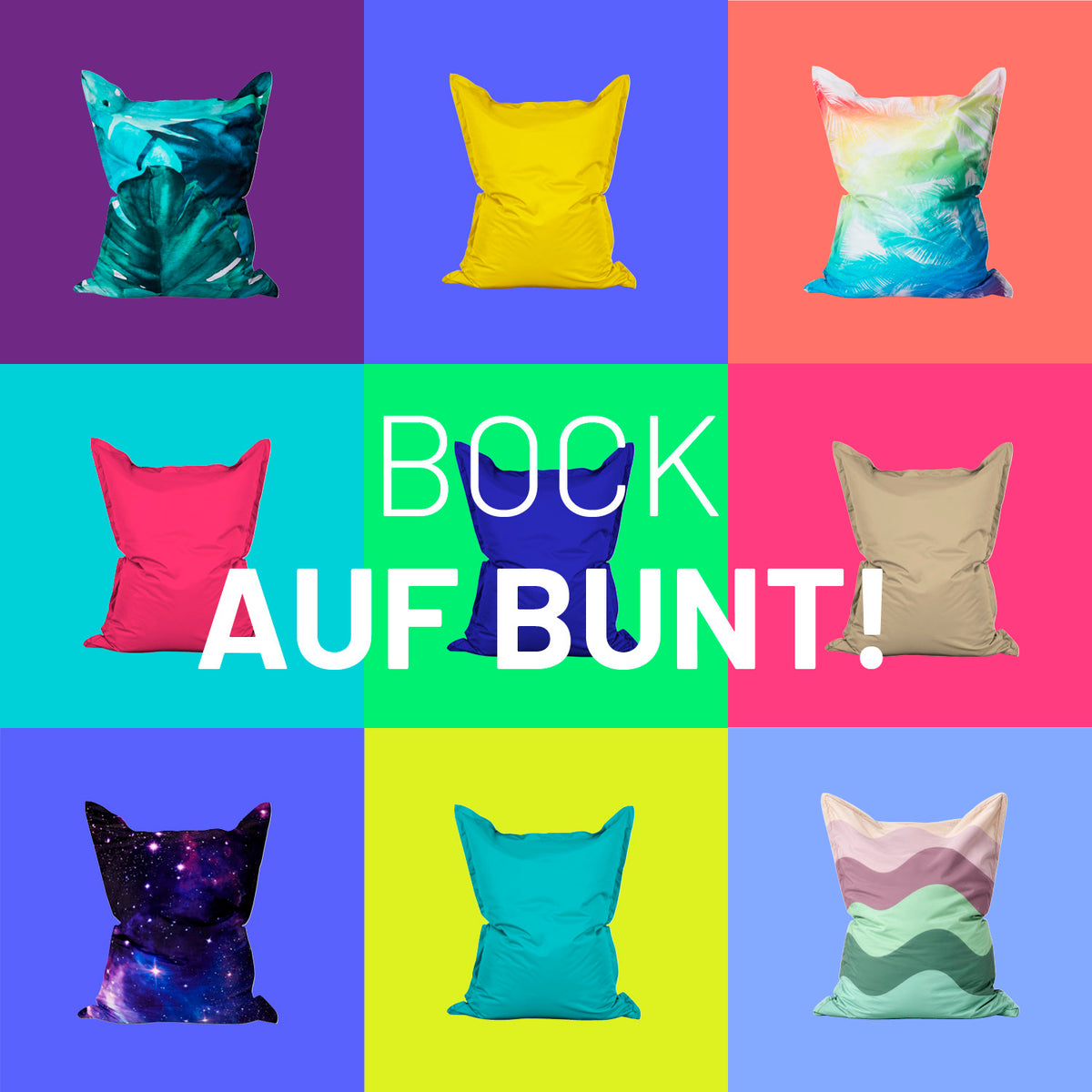 Sitzsack Classic XXL (380 L) - indoor & outdoor - Special Edition Wave in neun bunten Farben und Mustern, ideal für vielseitigen Komfort.