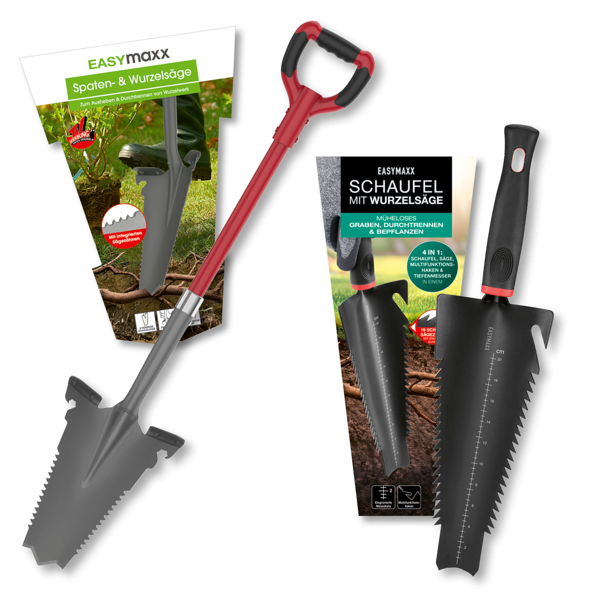Gartenwerkzeug-Set mit Wurzelsägefunktion - 2-tlg. mit ergonomischen Griffen und robusten Sägeklingen zum Durchtrennen von Wurzeln und Pflanzen.