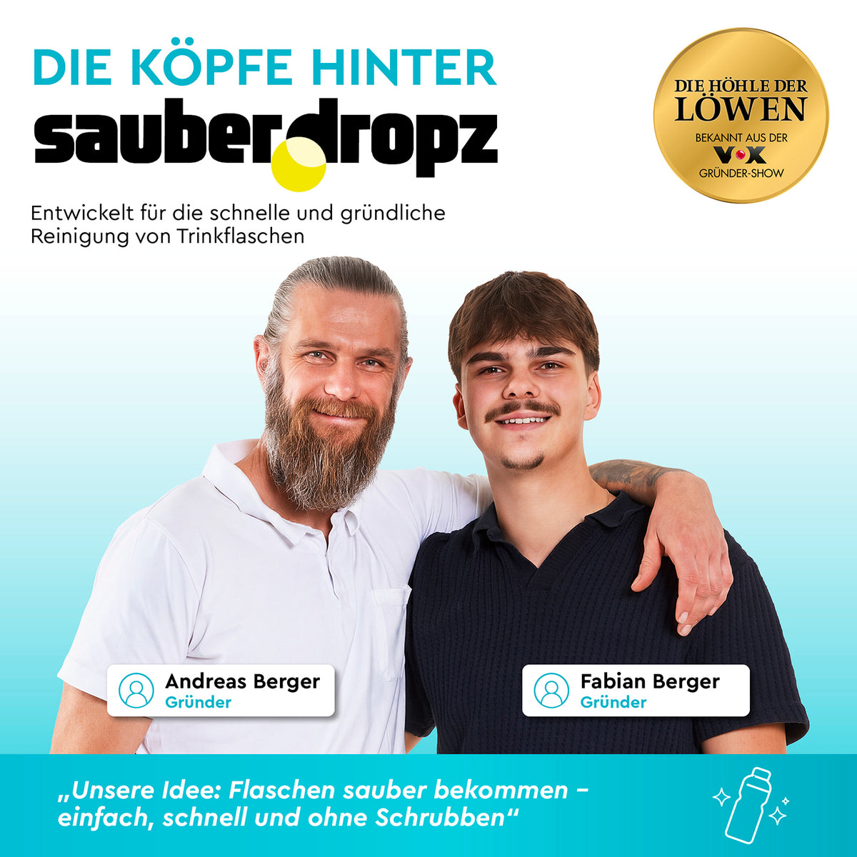 Reinigungstabletten mit sauberDROPZ-Effekt - 180 Tabs mit den Gründern für die schnelle Reinigung von Trinkflaschen