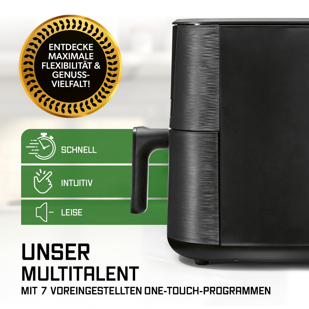 Heißluftfritteuse 6,5 Liter in Schwarz mit 7 voreingestellten One Touch Programmen schnell intuitiv und leise