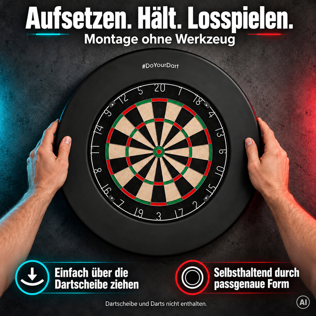 Premium-Dartscheiben-Surround - 12 cm breit - Innendurchmesser 45 cm als schwarzer Schutzring mit werkzeugloser Montage
