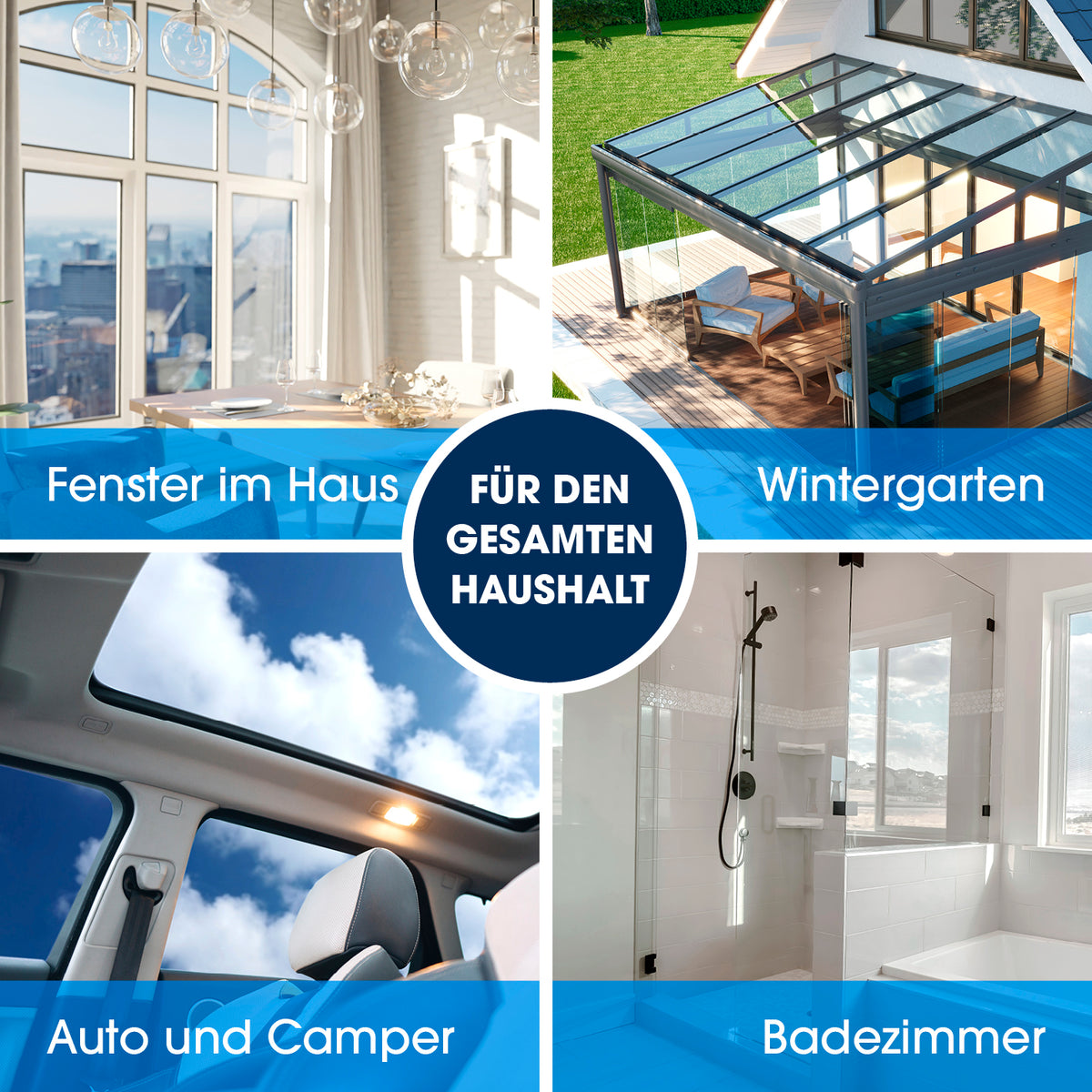 Fensterreiniger-Set - 8-tlg. - Grau/Rot für Fenster, Wintergarten, Auto, Camper und Badezimmer