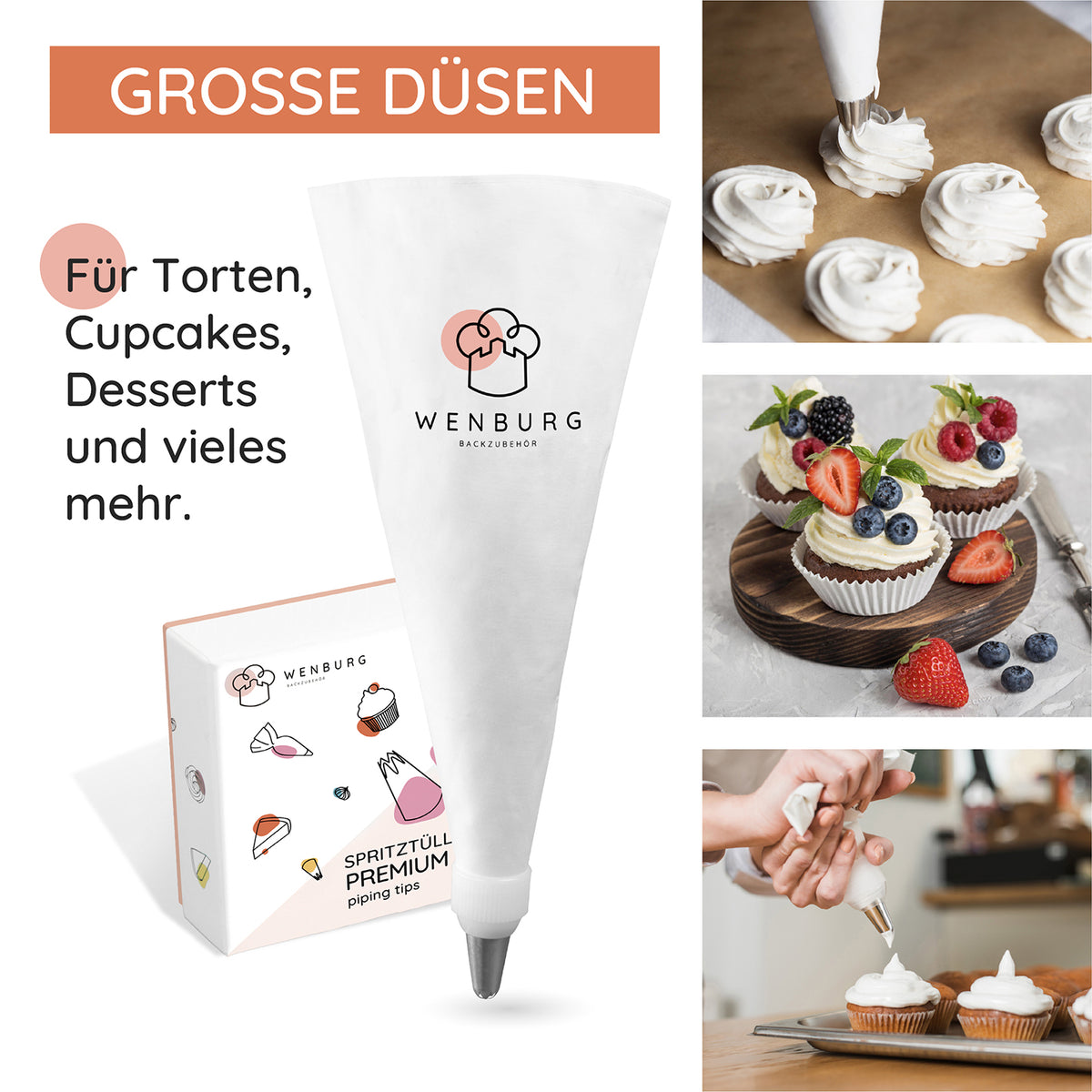 Tortendeko-Set Premium Complete mit großer Spritztülle für Torten Cupcakes und Desserts beim Dekorieren