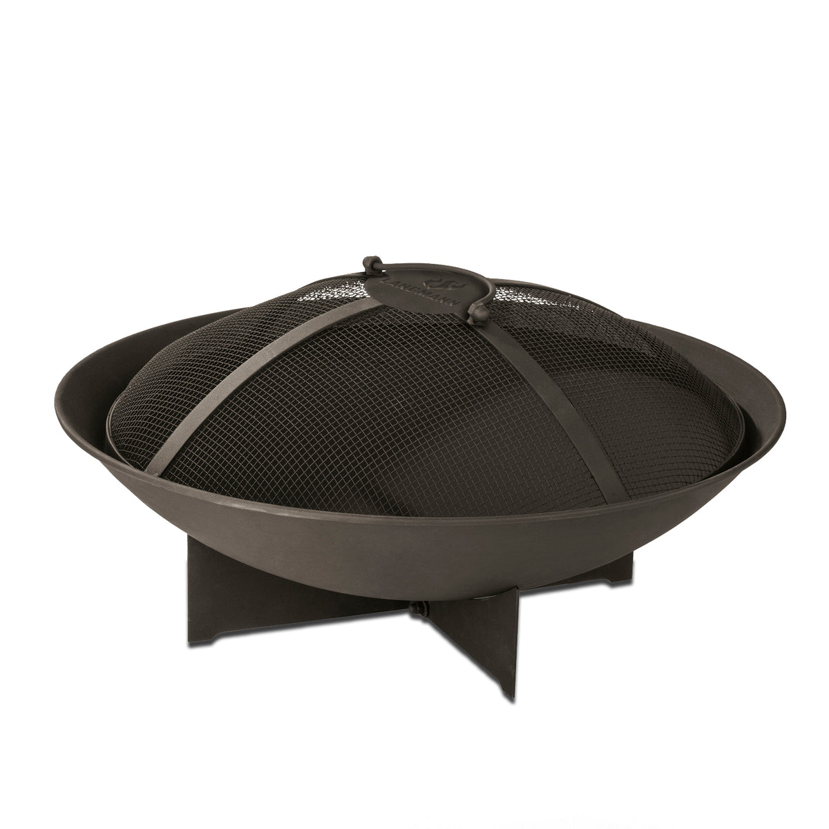 Feuerkorb - 60,5 cm - schwarz aus pulverbeschichtetem Stahl mit Funkenschutzgitter und stabilem Sockel für sicheren Stand.
