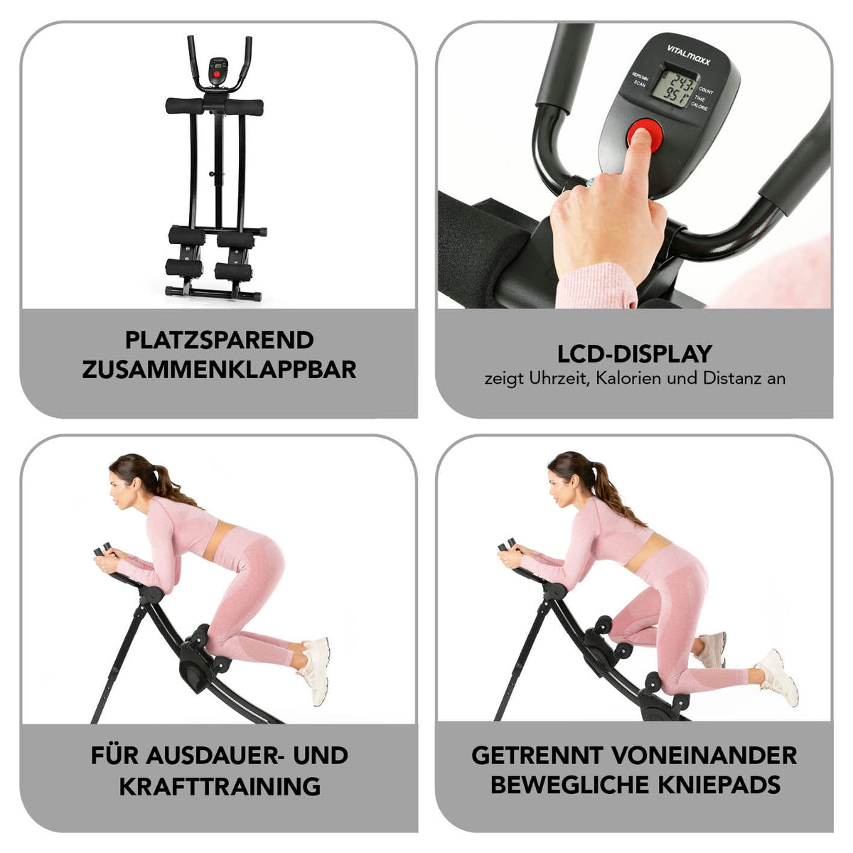 Trainingsgerät Abmaxx 6 mit LCD-Display, 5 Schwierigkeitsstufen, klappbar, für Ausdauer- und Krafttraining mit beweglichen Kniepads.