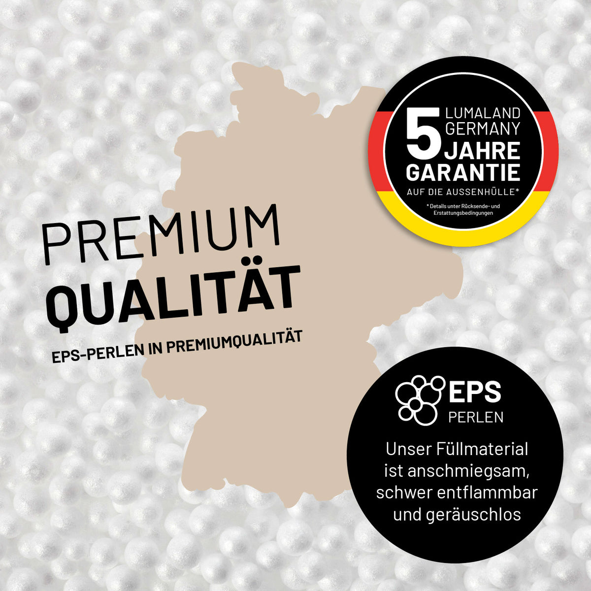 Sitzsack Pouf aus der LUMALAND Teddy-Reihe - Beige mit hochwertigen, anschmiegsamen und schwer entflammbaren EPS-Perlenfüllung
