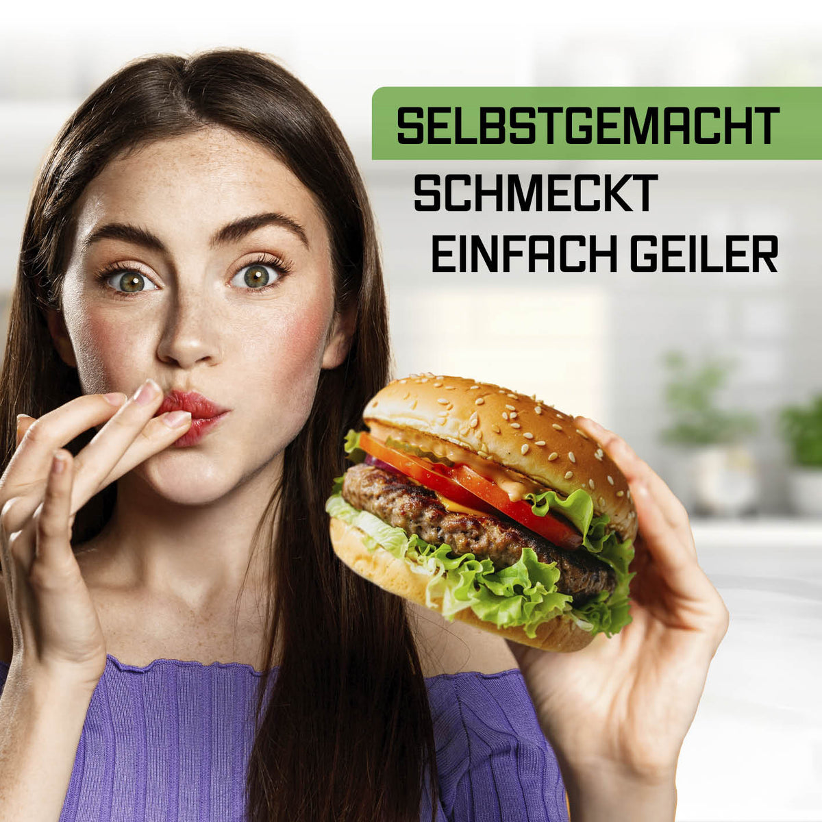 Fleischwolf 4in1 - silber/schwarz mit frischem Burgerfleisch für selbstgemachte Genussmomente und einfach besseren Geschmack.