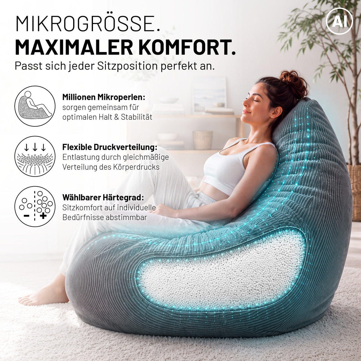 EPS Perlen (150 L) - Sitzsack Füllung - Nachfüllpack im Sitzsack mit Millionen Mikroperlen, flexibler Druckverteilung und wählbarem Härtegrad