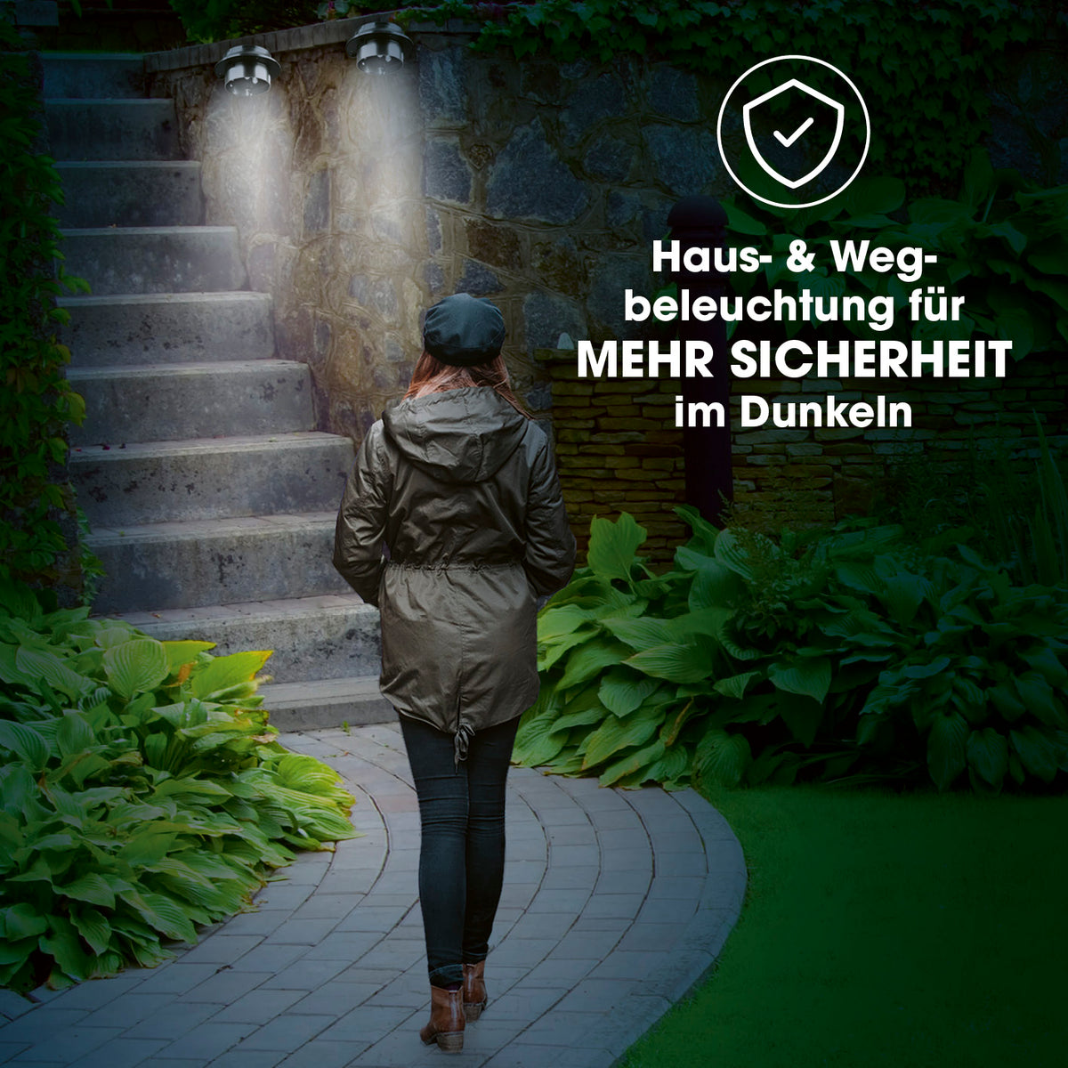 Solar Dachrinnenleuchten in Edelstahl, 3er-Set, beleuchten Treppen und Wege für mehr Sicherheit im Dunkeln mit kaltem LED-Licht.
