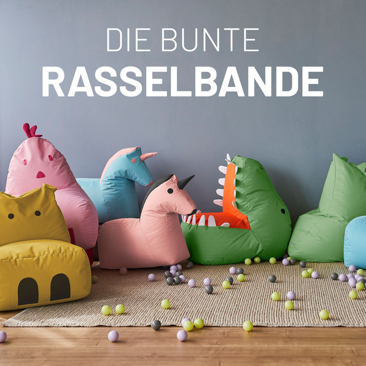 Kindersitzsack Animal Line Monster (180 L) Senfgelb, großer, wasserabweisender Sitzsack für drinnen und draußen, kuschelig und robust.