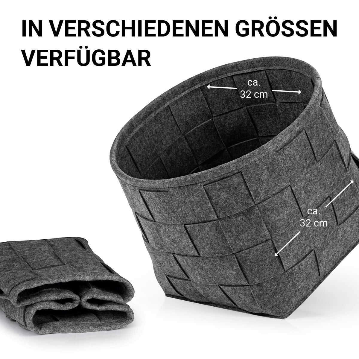 Filz-Aufbewahrungskorb M - 32 x 32 x 32 cm - Dunkelgrau, faltbar, strapazierfähig, stilvoller Scandi-Style, schonend für Böden und Möbel.