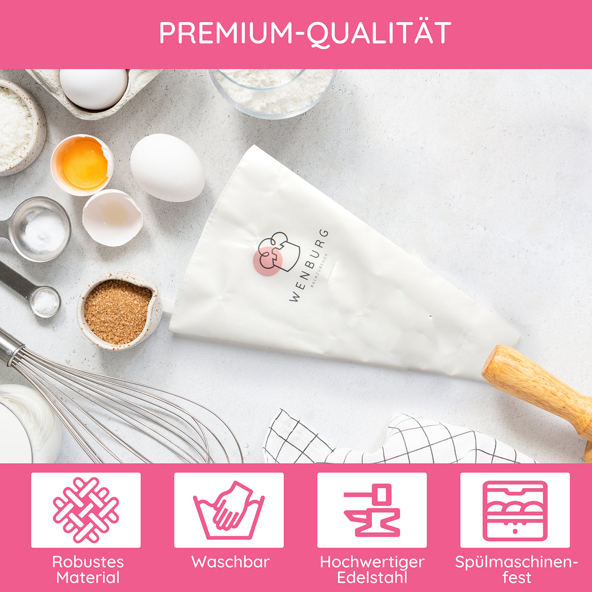 Baumwollspritzbeutel - 2er-Set aus waschbarer Baumwolle mit Holzgriff, ideal zum Verzieren von Kuchen und Muffins.