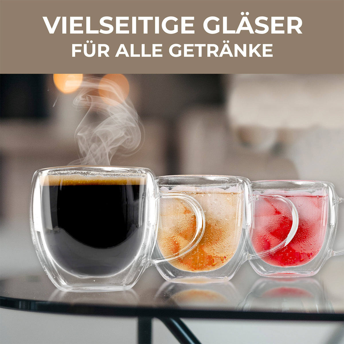 Doppelwandige Gläser - 6er-Set - 80 ml aus Borosilikatglas, ideal für heiße und kalte Getränke, spülmaschinenfest und vielseitig einsetzbar.