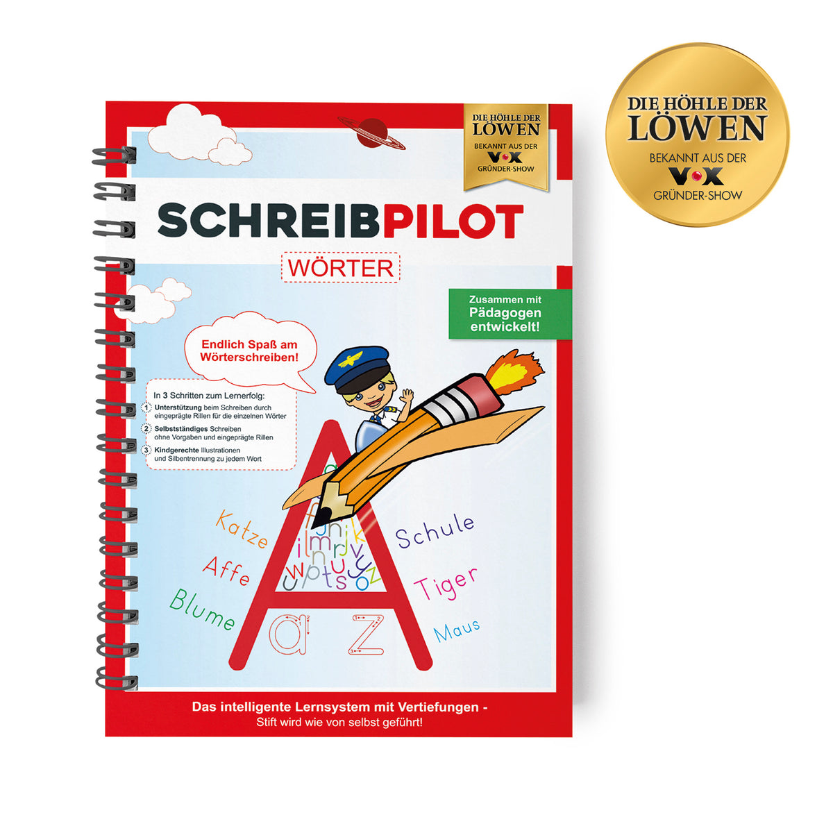 Heft Wörter mit Bleistift/Radiergummi - DIN-A4, Lernheft zum Schreiben üben mit Rillen, kindgerecht, in Zusammenarbeit mit Pädagogen entwickelt.
