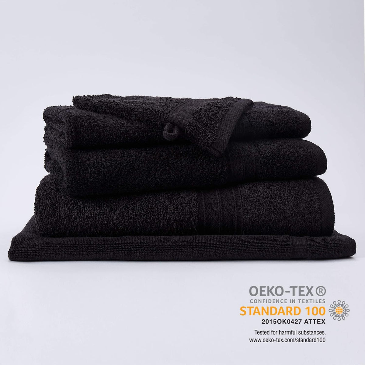 Premium Handtücher 4er-Set - 2 Handtücher 50 x 100 cm + 2 Badetücher 70 x 140 cm - Schwarz, aus 100% Baumwolle, saugstark und langlebig.