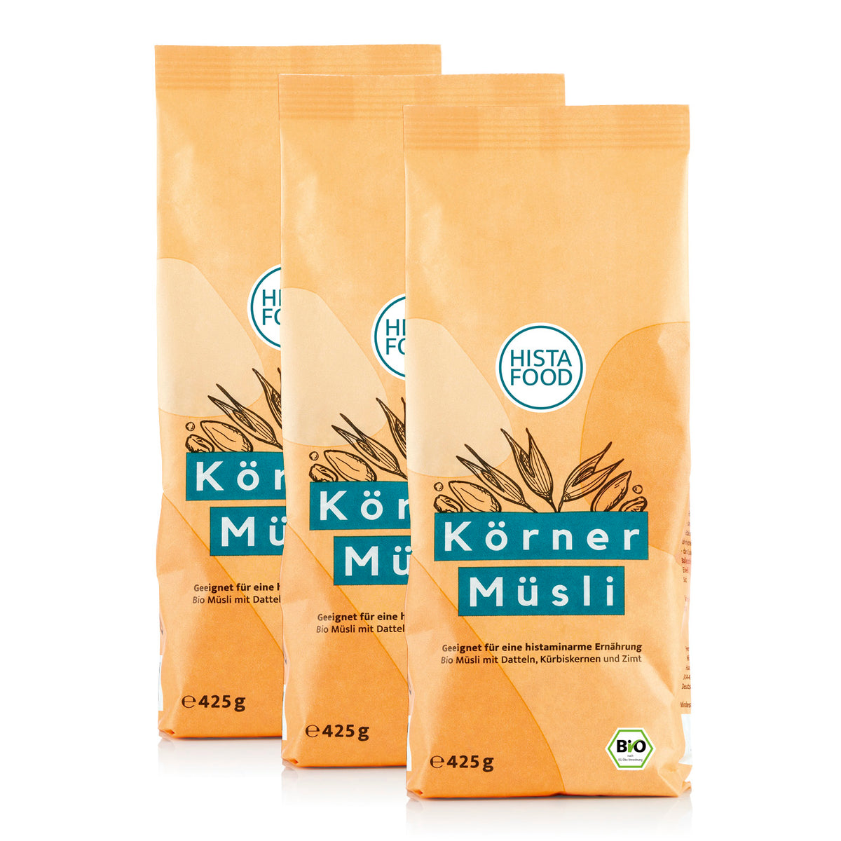 Müsli-Mix Körner Kraft - 3er Set (3x 425g) Bio-Müsli mit Datteln, Kürbiskernen, Zimt, vegan, gluten- und laktosefrei, histaminarm.