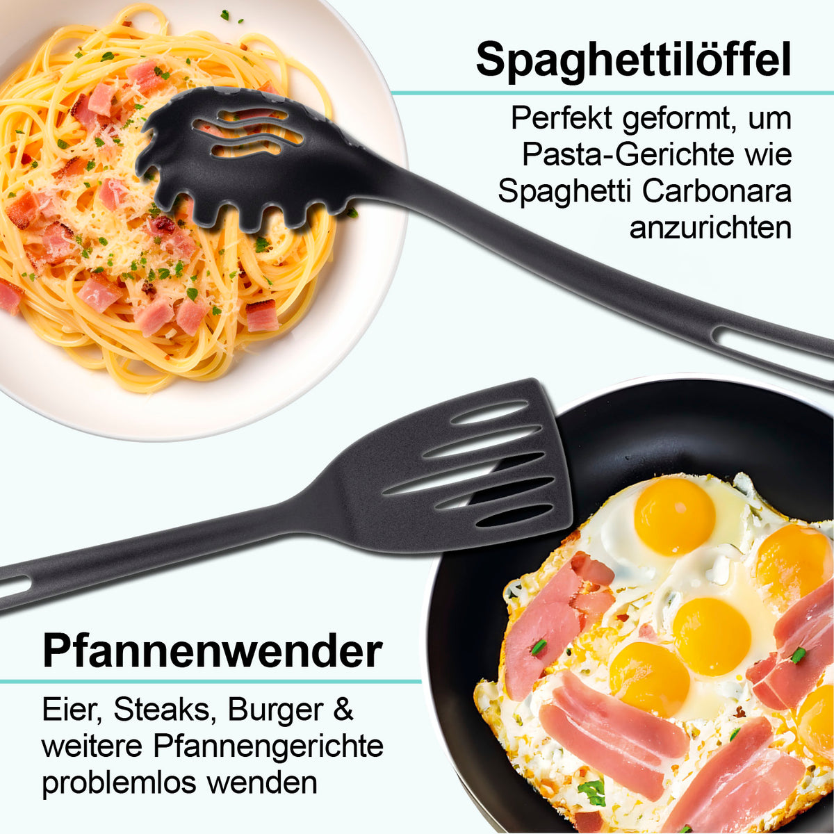 Küchenhelfer-Set mit praktischem Ständer - 7-teilig, hitzebeständige Küchenhelfer für beschichtete Pfannen, spülmaschinengeeignet.