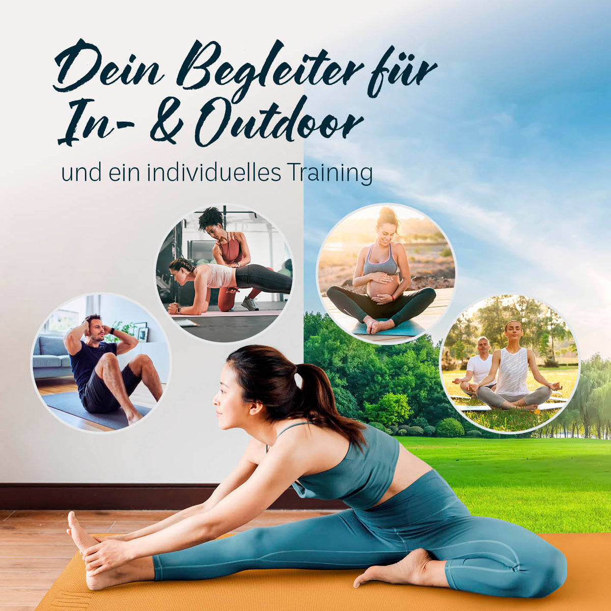 Yogamatte Kirana - 183 x 61 x 0,4 cm - Curry, weich, rutschfest und pflegeleicht für Pilates, Fitness und Outdoor-Training.