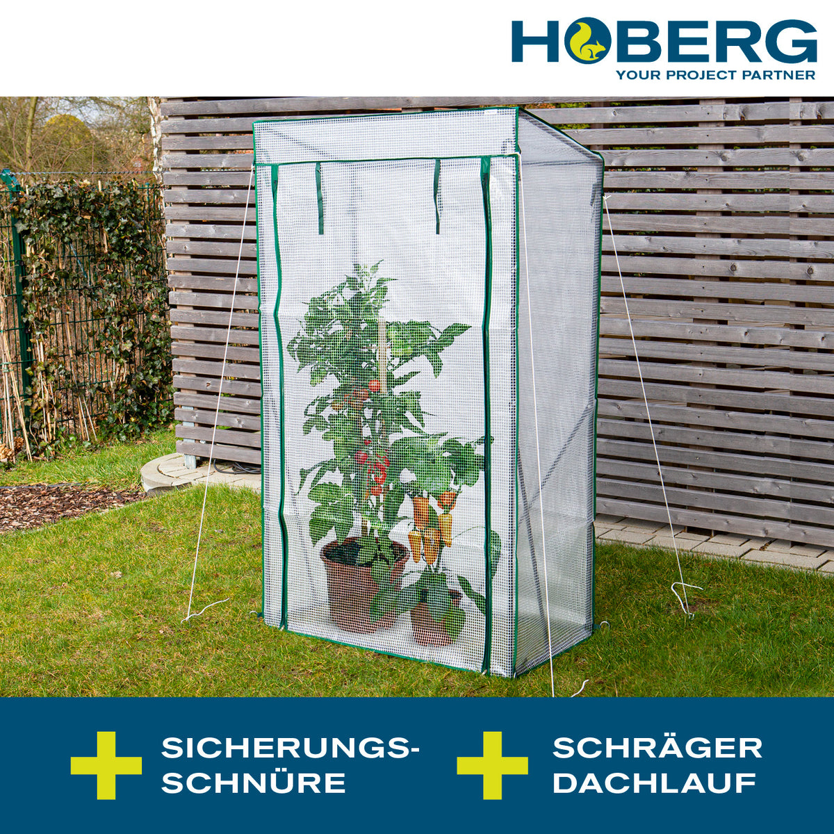 Folien-Gewächshaus - 100 x 50 x 158/170 cm mit lichtdurchlässiger PE-Folie, Reißverschluss, Sicherungsschnüren und schrägem Dach.