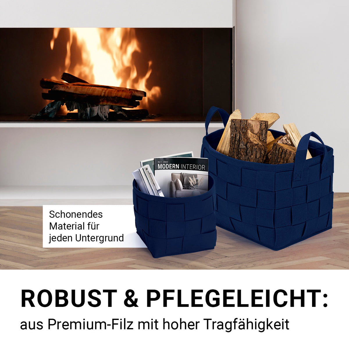 Filz-Aufbewahrungskorb S - 24 x 24 x 24 cm - Dunkelblau, robuster, platzsparender Filzkorb für vielseitige Aufbewahrung im modernen Scandi Style.
