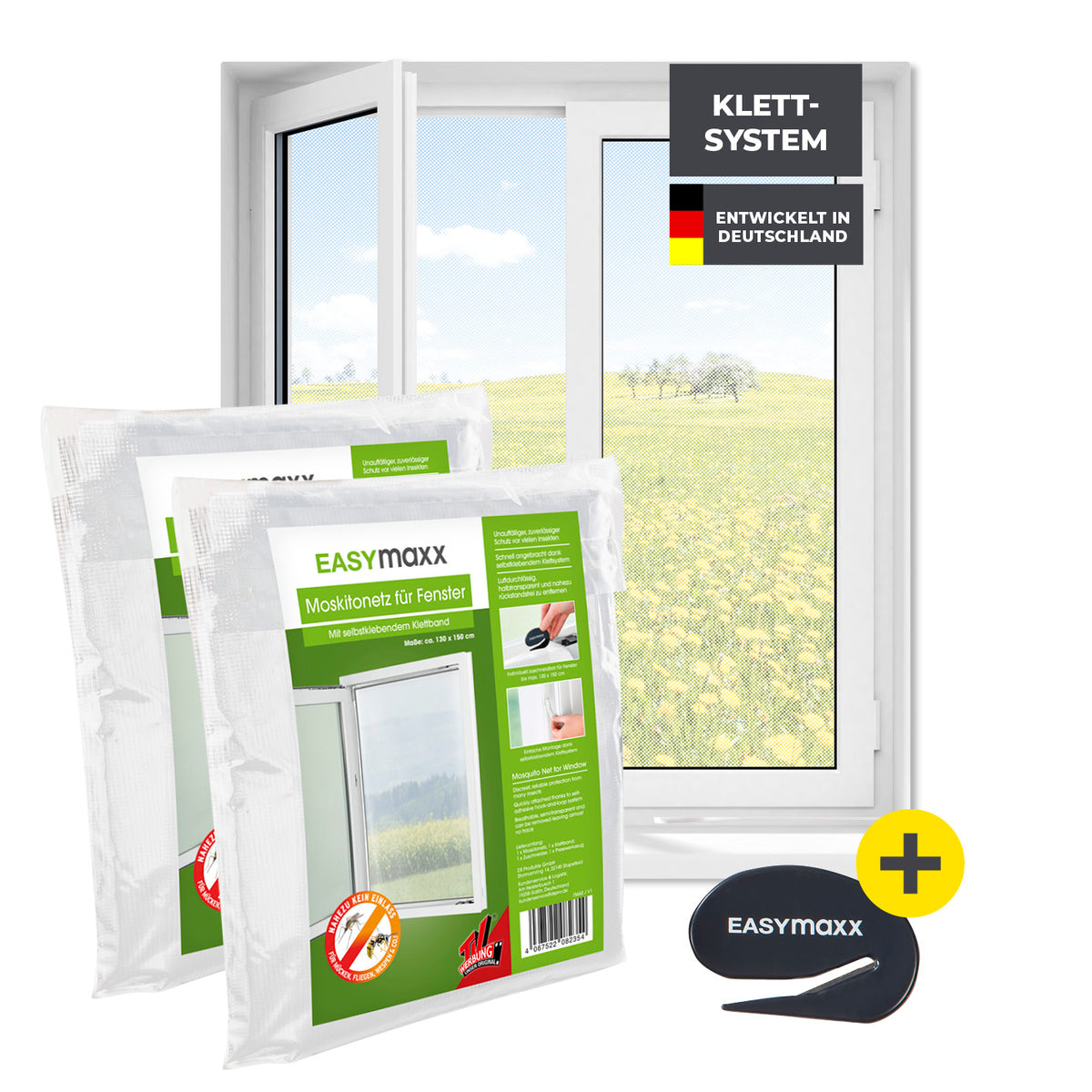 Moskitonetz für Fenster mit selbstklebendem Klettband 2er-Set 130x150 cm Weiß, einfach montierbar, hält Insekten zuverlässig draußen.