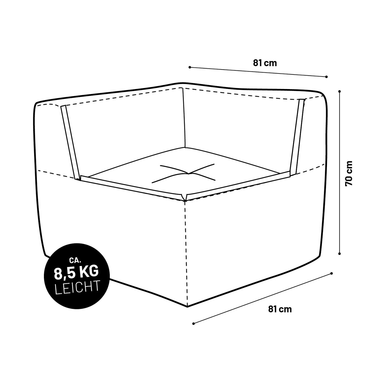 Sitzsack-Sofa Ecke (340 L) Apfelgrün, modulares System, 81x81x70 cm, ca. 8,5 kg, indoor & outdoor, extrastark und pflegeleicht.