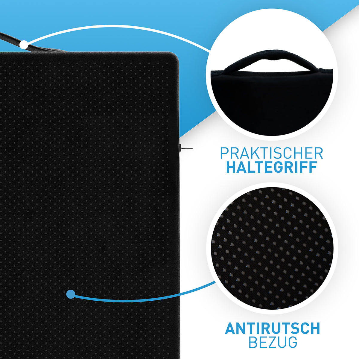 Stuhl-Keilkissen mit Samtbezug - Schwarz, rutschfester Bezug und praktischer Haltegriff für mehr Komfort beim Sitzen.