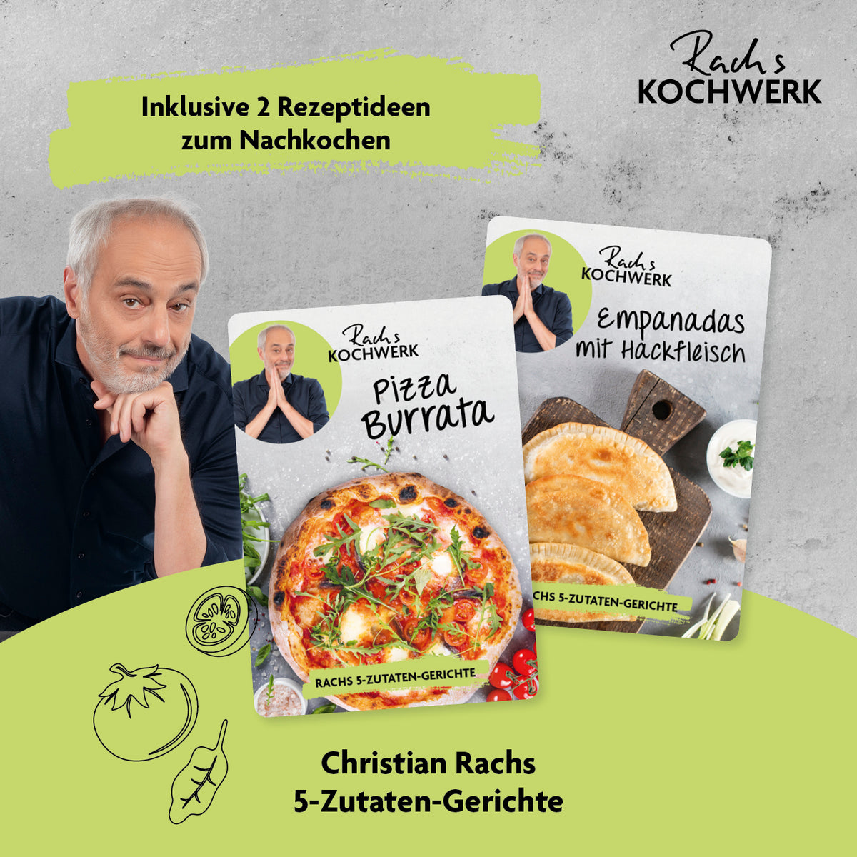 Pizza Maker mit Temperatureinstellung inkl. herausnehmbarem Pizzastein - schwarz matt mit Rezeptideen von Christian Rach.
