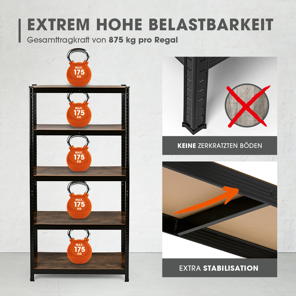 2 in 1 Schwerlastregal & Werkbank - 180 x 90 x 40 cm - Schwarz mit 875 kg Tragkraft, stabiler Metallrahmen und Bodenschutz, MDF-Platten, extra Stabilisation.
