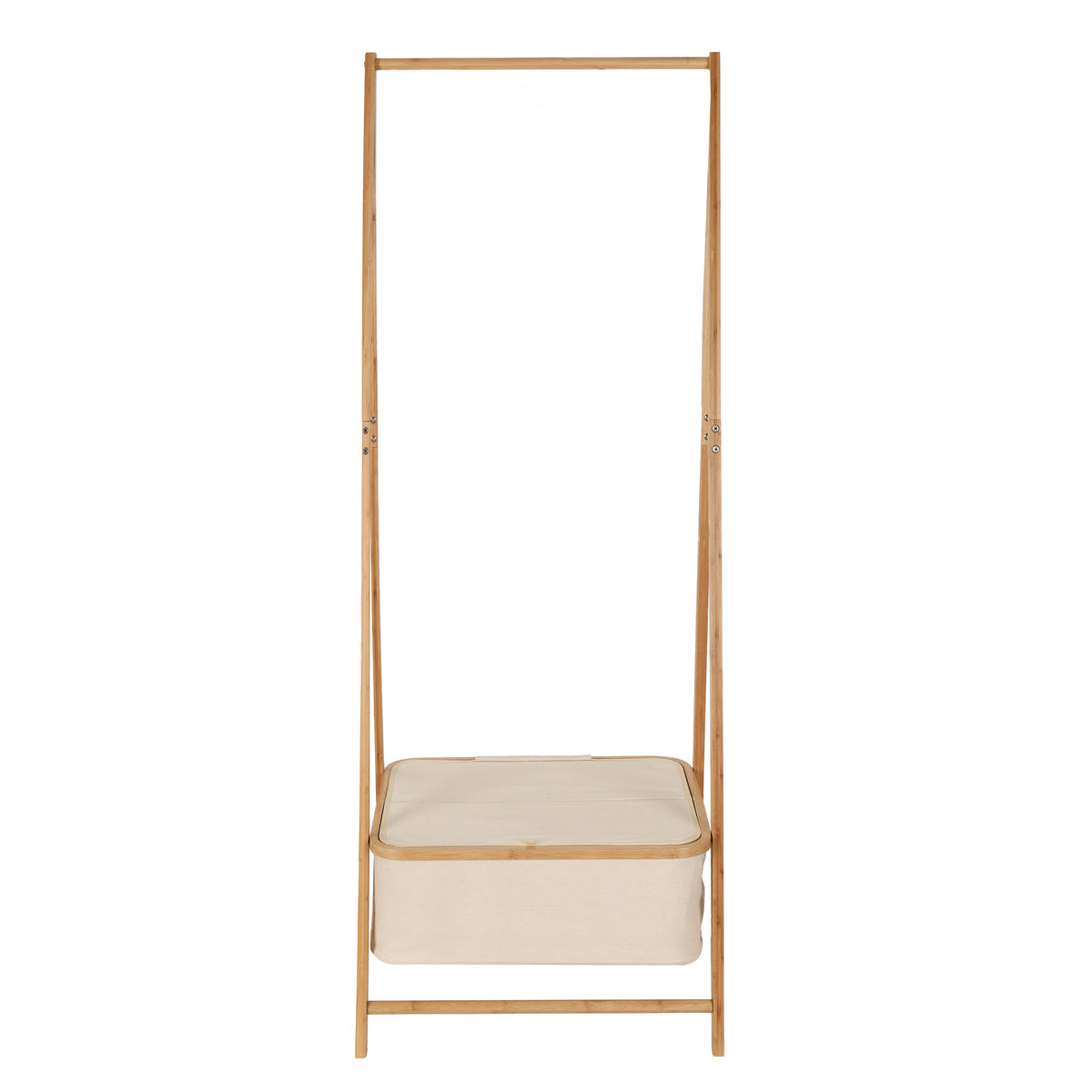 Kleiderständer aus Bambus - 159 x 60 x 45 cm in Beige mit Ablagefach, stabil und modern für Jacken und Schuhe.