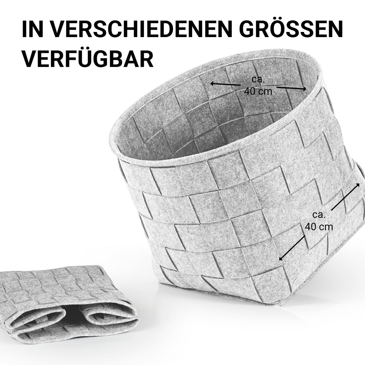 Filz-Aufbewahrungskorb L - 40 x 40 x 40 cm - Hellgrau, faltbar, moderner Scandi Style, schonend für Böden und vielseitig nutzbar.