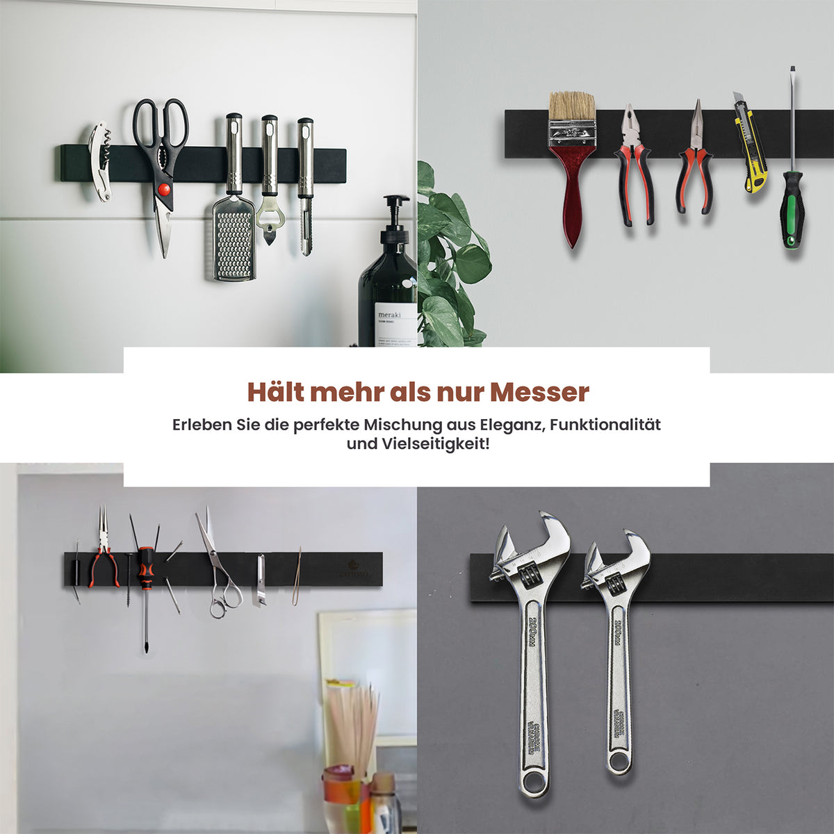 Messer-Magnetleiste - selbstklebend - 40 cm in elegantem Schwarz, hält Messer, Werkzeuge, Scheren und mehr sicher und stylish.