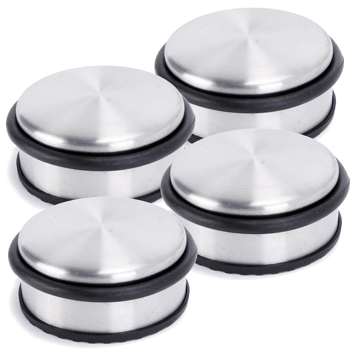 Edelstahl Türstopper Chrom-Design flach - 4 Stück, schwer, mit rutschfester Gummifläche, ideal für alle Böden.