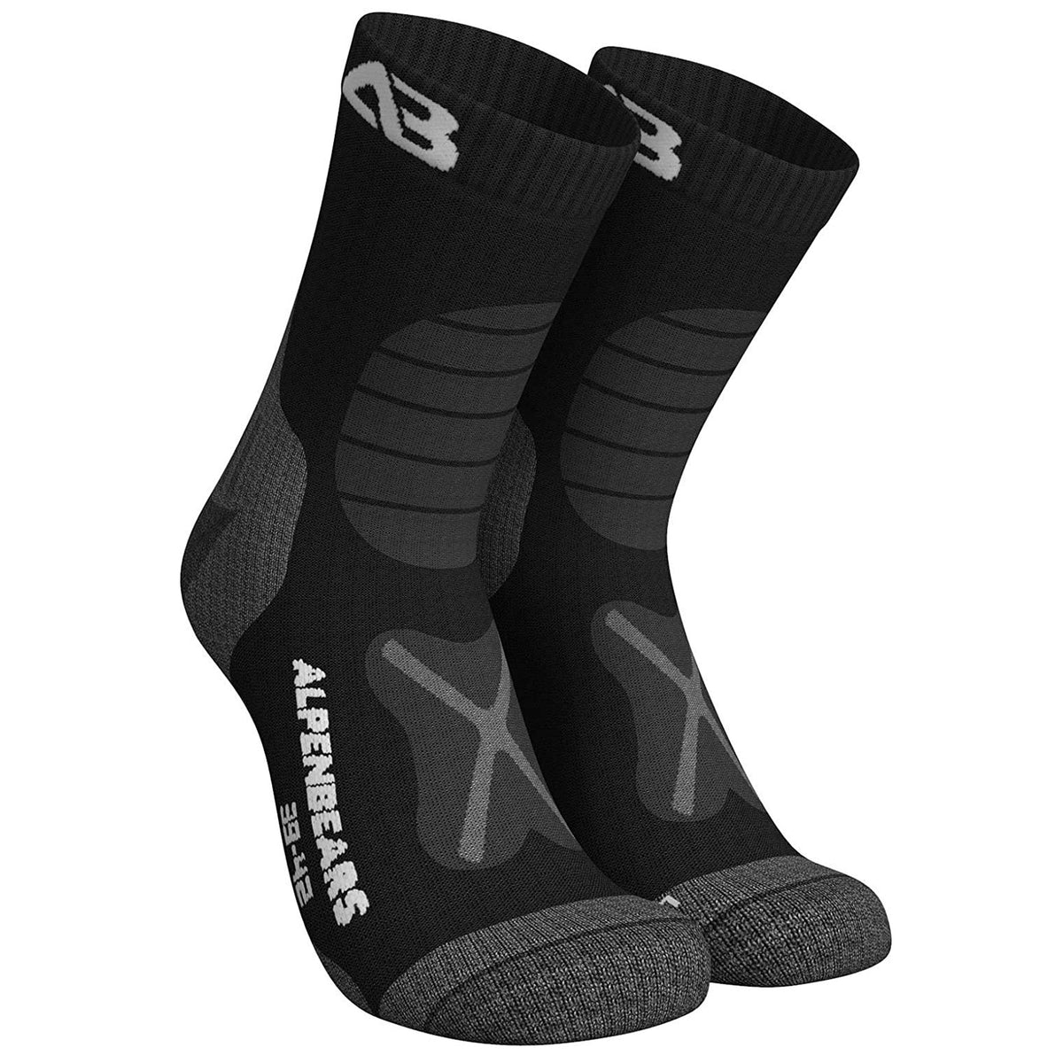 Wandersocken Merinowolle - 2er-Set - Schwarz - Größe 43-48, atmungsaktiv, gepolstert und für optimale Passform beim Wandern.