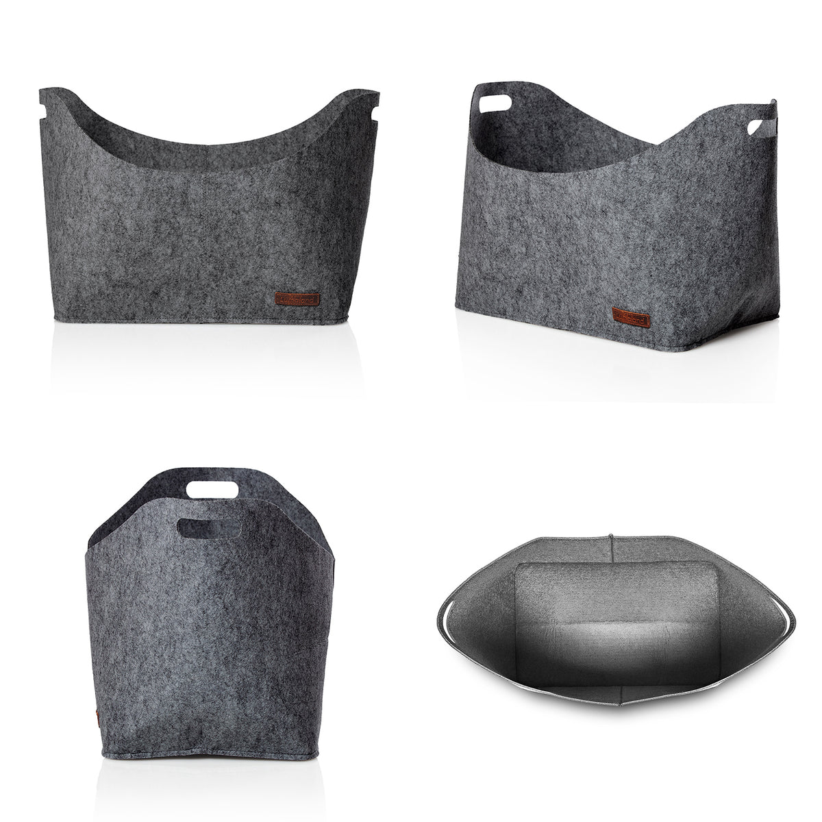 Kaminholztasche aus Filz mit Tragegriff 40x25x28 cm dunkelgrau, praktische Aufbewahrung für Kaminholz und mehr.