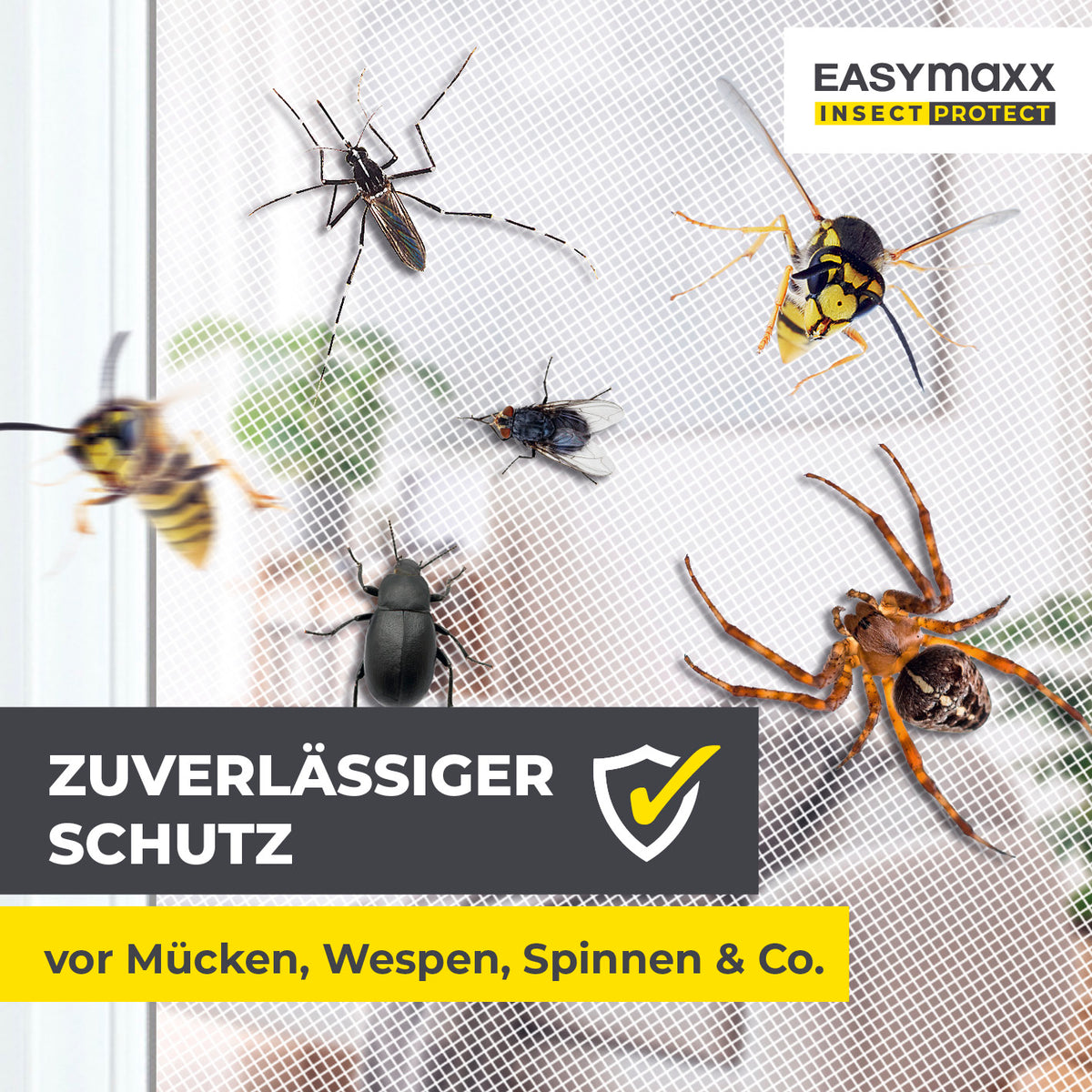 Insektenschutzgitter mit Magnetbefestigung - 4er-Set - 130 x 150 cm - Weiß schützt Fenster zuverlässig vor Insekten wie Mücken und Wespen.