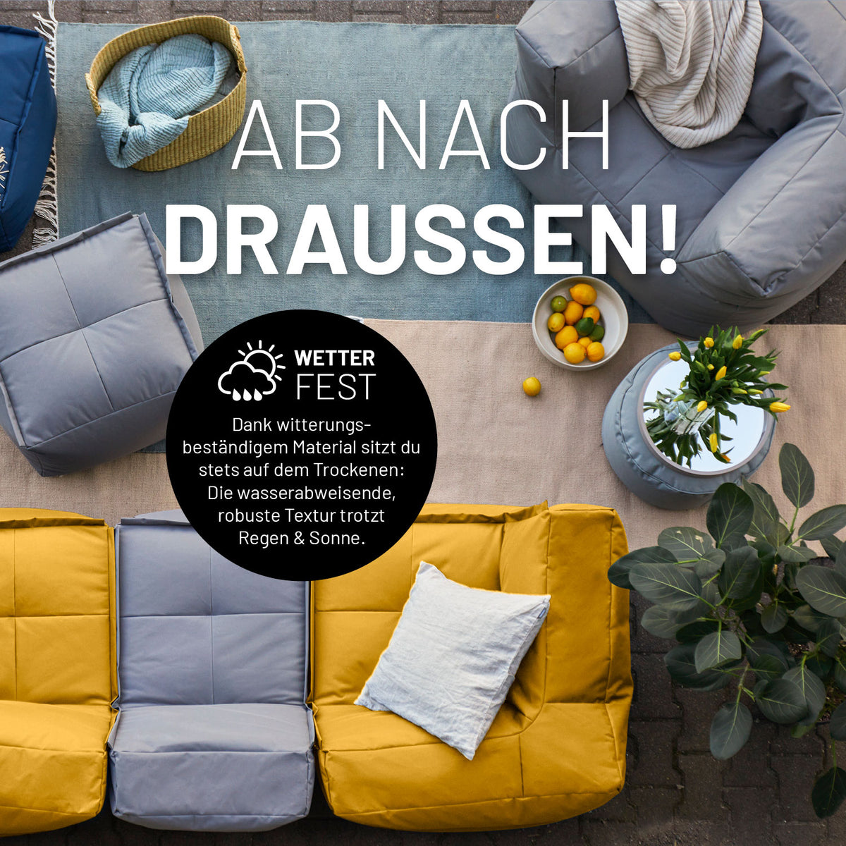 Sitzsack-Hocker (200 L) - Modulares System - indoor & outdoor - Senfgelb mit wetterfestem Material für flexible Nutzung drinnen und draußen.