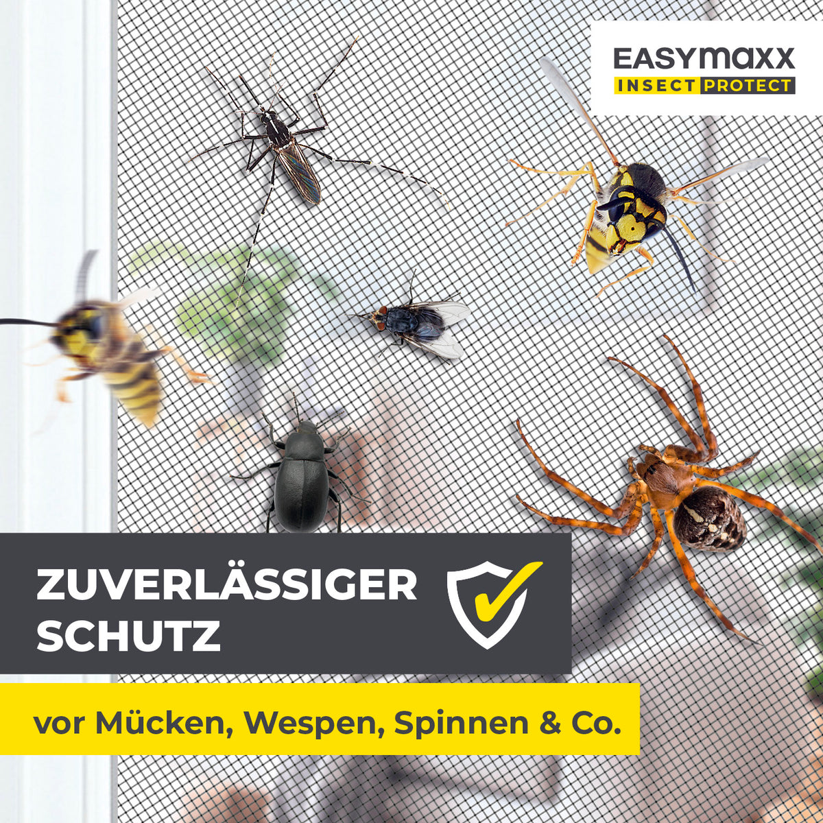 Insektenschutzgitter mit Magnetbefestigung 2er-Set 110 x 130 cm Schwarz hält Mücken, Wespen und Spinnen draußen, einfache Montage.